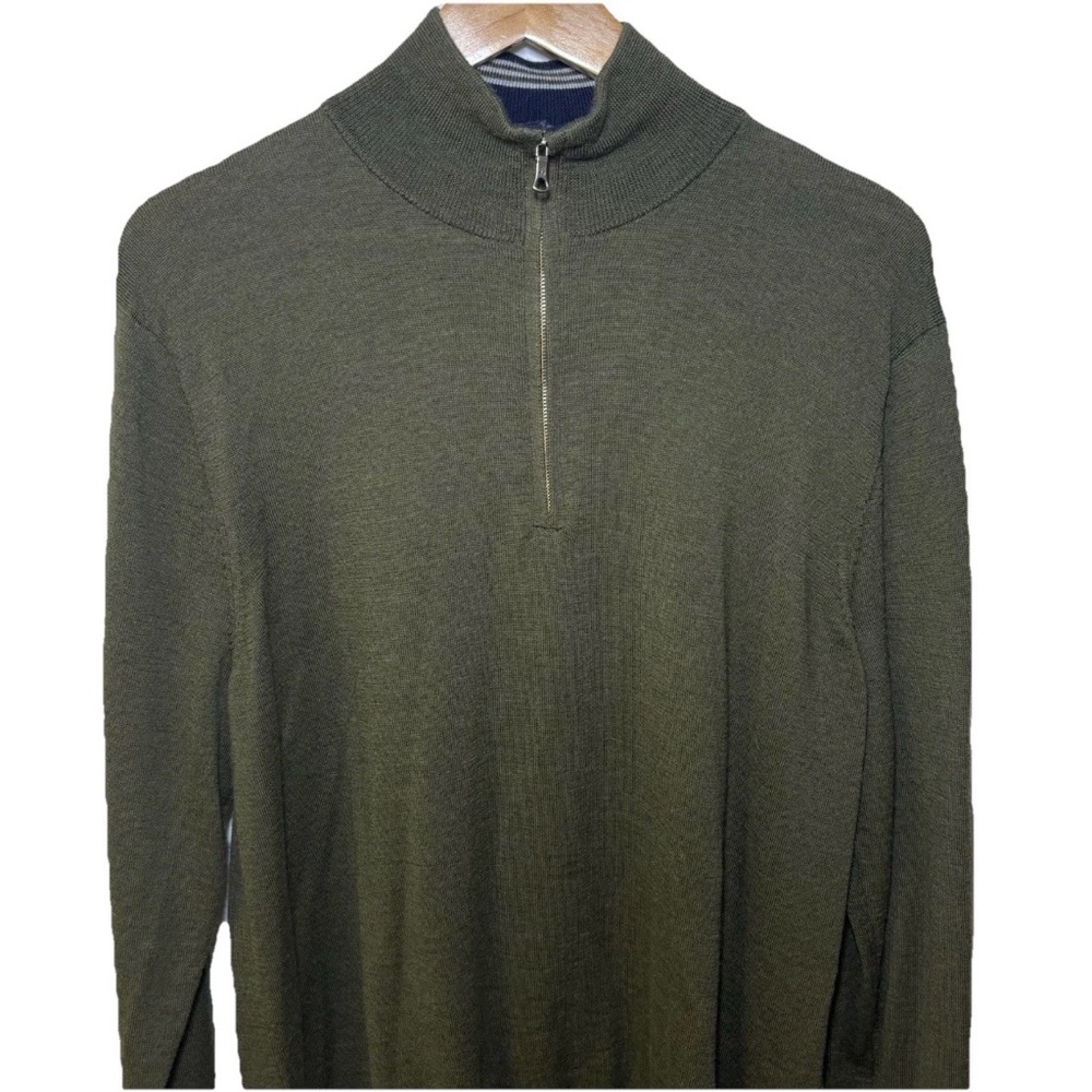 Brooks Brothers Military Green Merino Wool  Italian Yarn 1/4 Zip Sweater XL